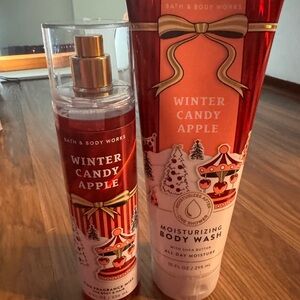 Bath & Body Works Winter Candy Apple Body Wash & Mist - Red & White